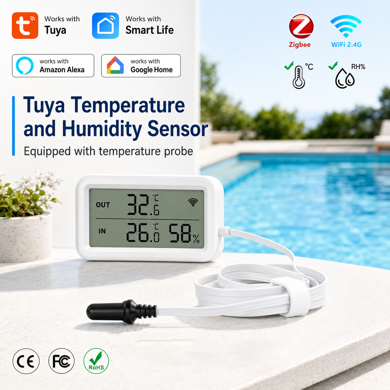 Planted Aquarium Temperature - Externe waterdichte temperatuur- en vochtigheidssensor Tuya